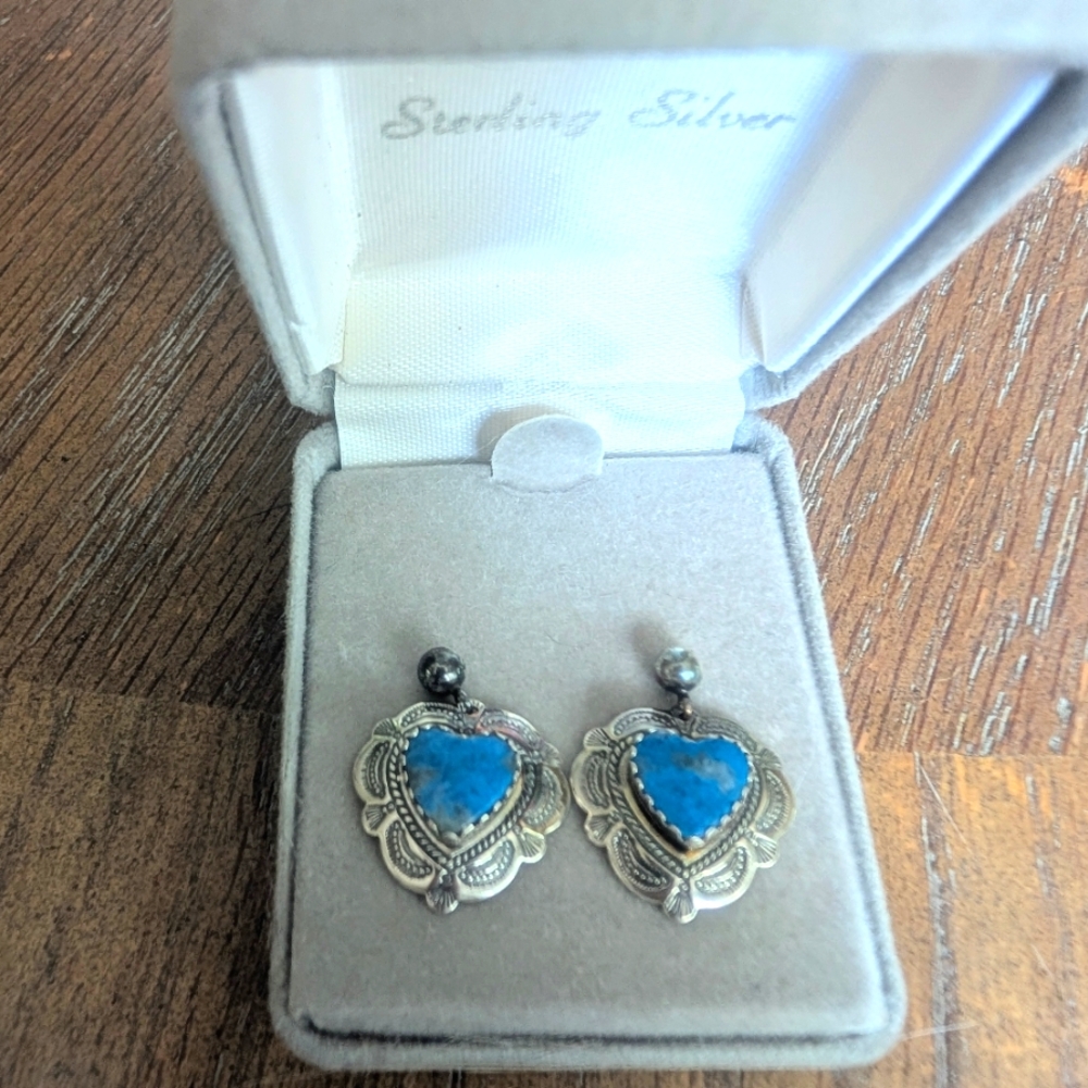 Southwestern Sterling Etched Silver Denim Lapis Post Earrings
